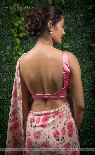 Sameera Pure Silk-Crepe Floral Printed and Pearl Embroidered Border Saree
