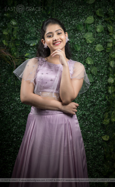 Vishakha Lavender Modal-Satin Hand-Embroidered Blouse & Lehenga