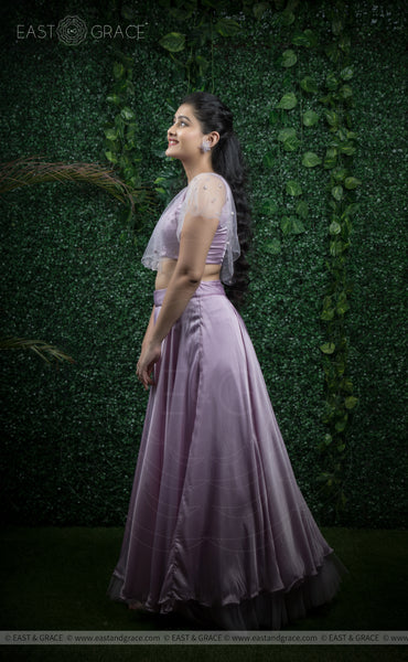 Vishakha Lavender Modal-Satin Hand-Embroidered Blouse & Lehenga