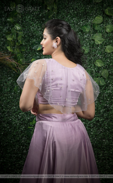 Vishakha Lavender Modal-Satin Hand-Embroidered Blouse & Lehenga