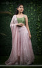 Anuradha Pink & Green Raw-Silk Hand-Embroidered Ribbonwork Lehenga