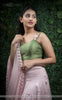 Anuradha Pink & Green Raw-Silk Hand-Embroidered Ribbonwork Lehenga