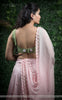 Anuradha Pink & Green Raw-Silk Hand-Embroidered Ribbonwork Lehenga