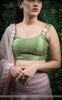 Anuradha Pink & Green Raw-Silk Hand-Embroidered Ribbonwork Lehenga