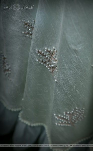 Champalata Mint Raw-Silk Pearls Hand-Embroidered Lehenga