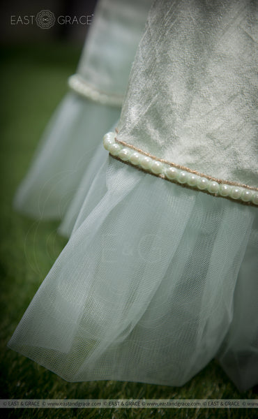 Champalata Mint Raw-Silk Pearls Hand-Embroidered Lehenga