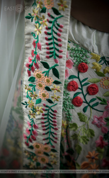 Indulekha Pista Raw-Silk Ribbonwork Hand-Embroidered Lehenga