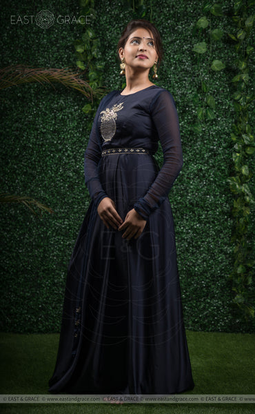 Lavanya Satin Handcrafted and Embroidered Navy Blue Dress