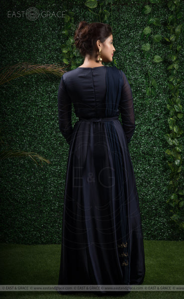 Lavanya Satin Handcrafted and Embroidered Navy Blue Dress