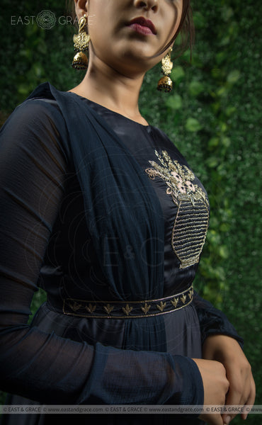 Lavanya Satin Handcrafted and Embroidered Navy Blue Dress