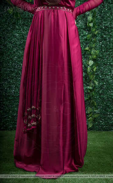Aunjala Satin Handcrafted and Embroidered Maroon Dress