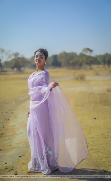Lavender Breeze Pure Silk-Organza Hand Embroidered Saree