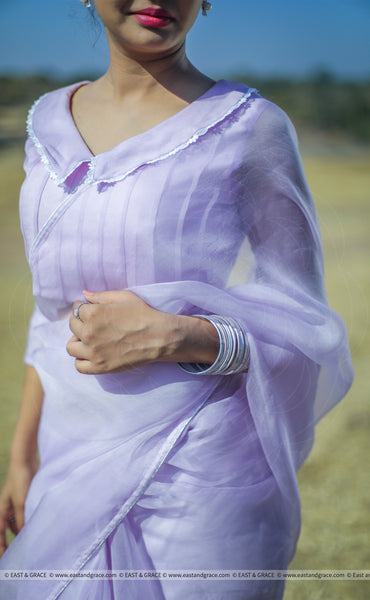Lavender Breeze Pure Silk-Organza Hand Embroidered Saree
