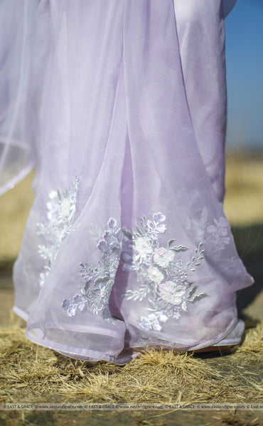 Lavender Breeze Pure Silk-Organza Hand Embroidered Saree