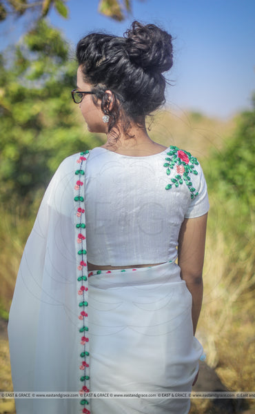 Creamery Pure Silk-Chiffon Ribbon Embroidered Saree