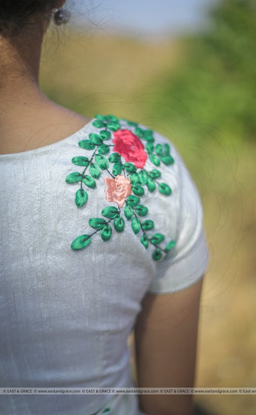Creamery Pure Silk-Chiffon Ribbon Embroidered Saree
