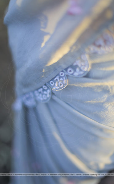 Flower's Breath Gray Sky Pure Silk-Chiffon Embroidered Saree