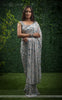 Arpan Pure Silk-Chiffon Ribbon Hand Embroidered Steel Blue Saree