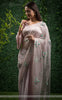 Sarah Pure Silk-Organza & Satin-Silk Ribbon Hand Embroidered Beige Pink Saree