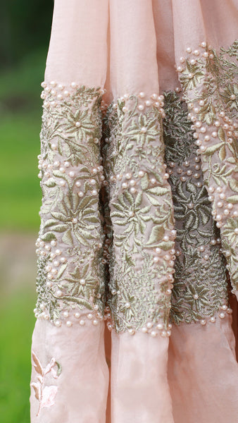 Peach Sorbet and Pearls Pure Silk Chiffon Saree