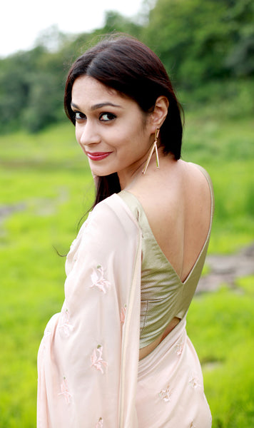Peach Sorbet and Pearls Pure Silk Chiffon Saree