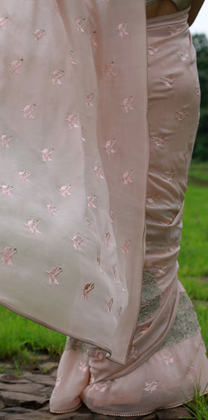 Peach Sorbet and Pearls Pure Silk Chiffon Saree