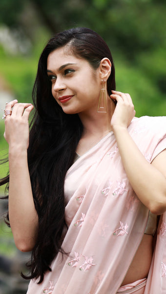 Peach Sorbet and Pearls Pure Silk Chiffon Saree