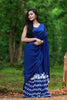 White Birdies on a Navy Blue Pure Silk Chiffon Saree