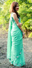 Baby Pink Rose Flowers on a Sea Green Pure Silk Georgette Saree