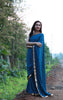 Deep Sea Blue-Green Pure Silk-Georgette Saree with Sequins