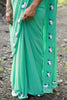 Baby Pink Rose Flowers on a Sea Green Pure Silk Georgette Saree