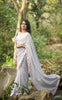 Winterland Grey Silk Chiffon Ribbonwork Roses Saree