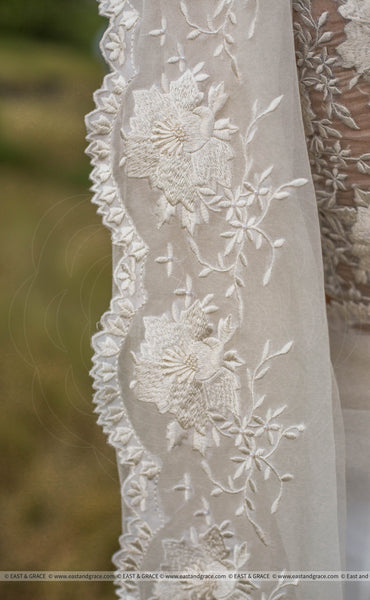 White Magnolia Pure Silk-Organza Embroidered Saree