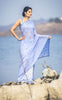 Forget-Me-Not Blue Pure Silk Chiffon and Net Embroidered Saree