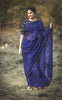 Blue Flame Pure Silk Chiffon Saree with Orange Tassels and Blouse Embroidery