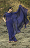 Blue Flame Pure Silk Chiffon Saree with Orange Tassels and Blouse Embroidery