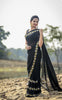 Black Buttercup Pure Silk Georgette Ribbonwork Saree