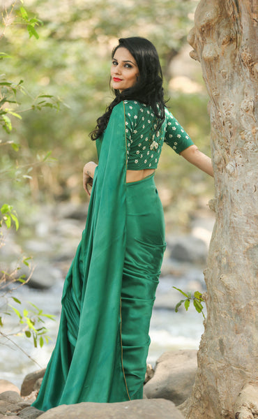 Sweet Pear Celadon Green Pure Satin Georgette Saree