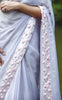 Winterland Grey Silk Chiffon Ribbonwork Roses Saree