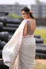Gray Pure Silk-Georgette and Pure Silk-Chiffon Saree with Frangipani Floral Embroidery