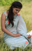 Sage Green Pure Silk-Chiffon Saree with Embroidered Lilies