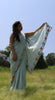 Sage Green Pure Silk-Chiffon Saree with Embroidered Lilies