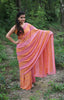 Coral Pure Georgette Saree with Gingko Leaf Embroidery