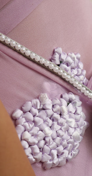 Lilac Pure Silk Georgette Ribbon-Work Saree
