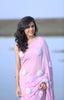 Lilac Pure Silk Georgette Ribbon-Work Saree