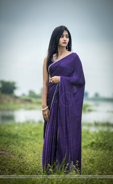 Purple Royale Satin Embroidered Saree