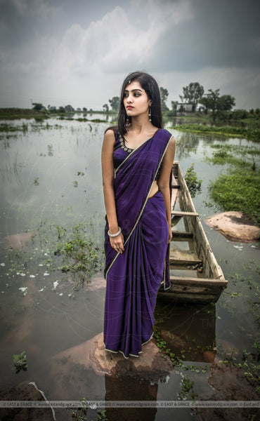 Purple Royale Satin Embroidered Saree