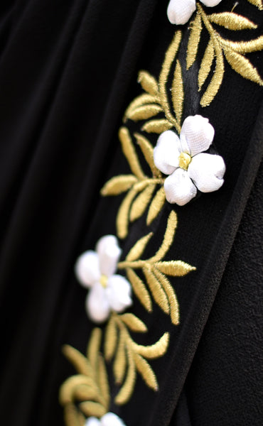 Black Buttercup Pure Silk Georgette Ribbonwork Saree