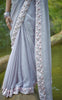 Winterland Grey Silk Chiffon Ribbonwork Roses Saree