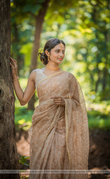 Vidya Pure Silk-Organza Hand-Painted & Embroidered Saree